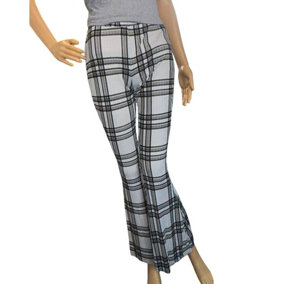 Rue 21 Womens High Rise Soft Ribbed Flare Pants in Gray Plaid Size M Y2K 90s - Picture 1 of 7